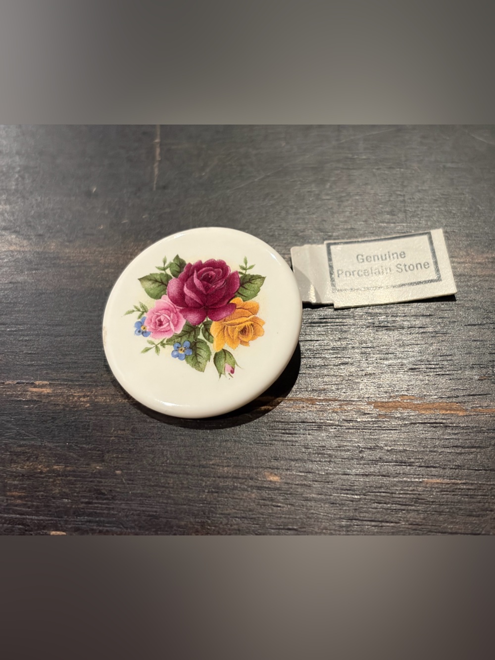 Floral porcelain button brooch